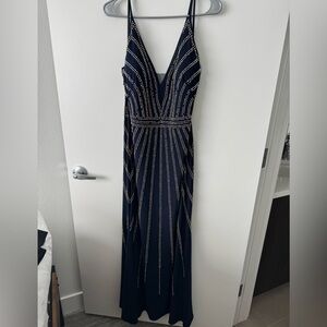 Xscape Navy and Rose Gold Maxi Dress